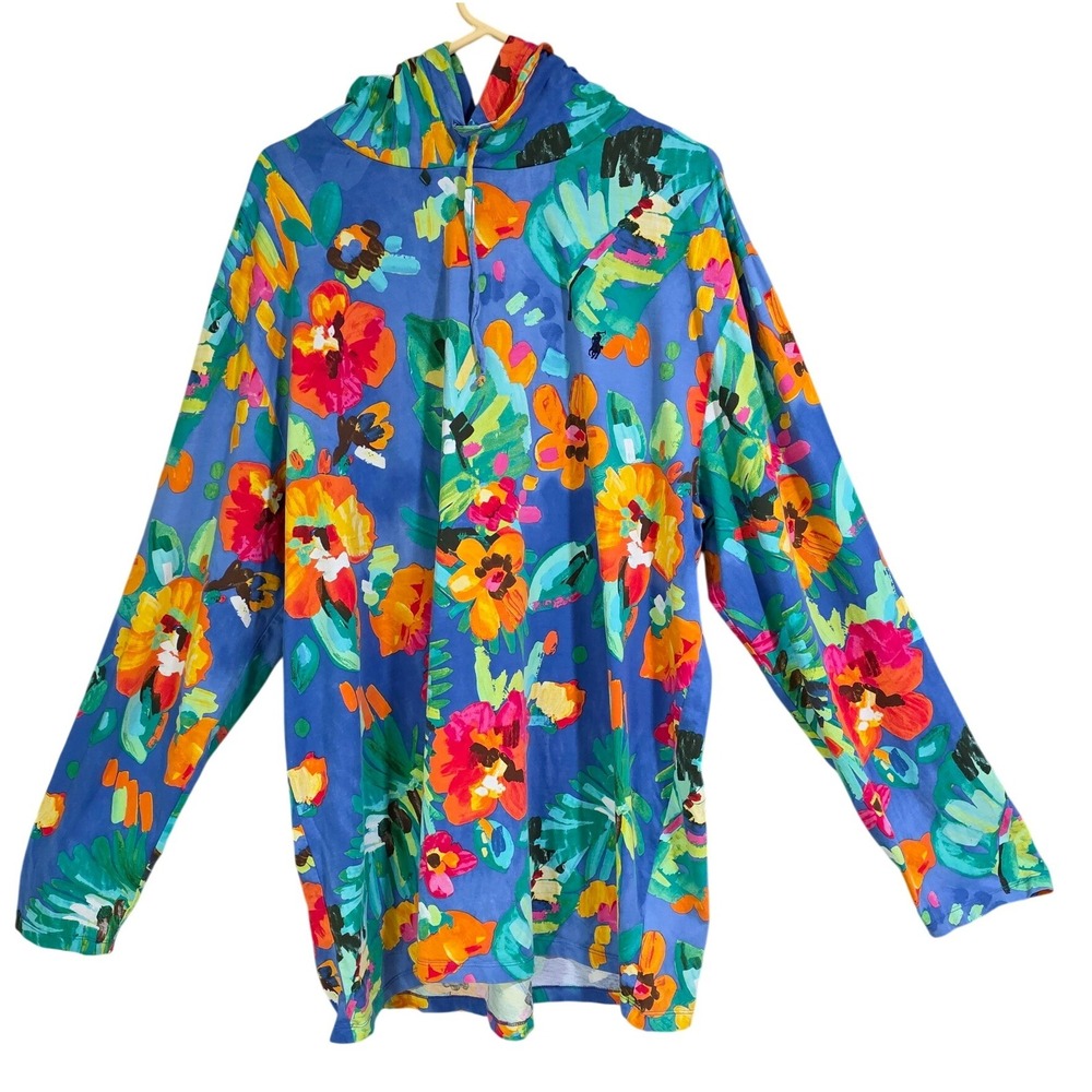 Polo Ralph Lauren Floral Hooded T-Shirt Mens 2XLT Blue Excellent Tropical Print - Picture 7 of 9